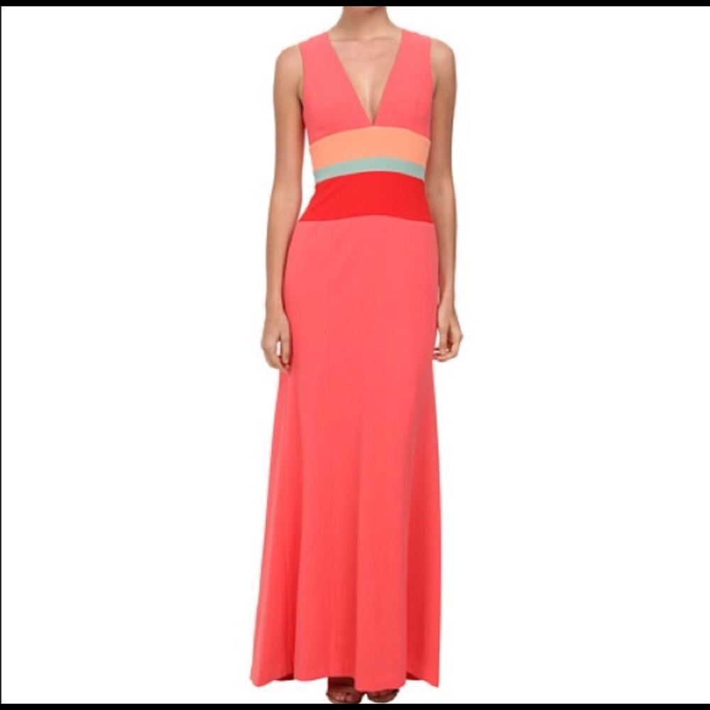 BCBG MAXAZRIA Lizette Coral Colorblock Gown size 8